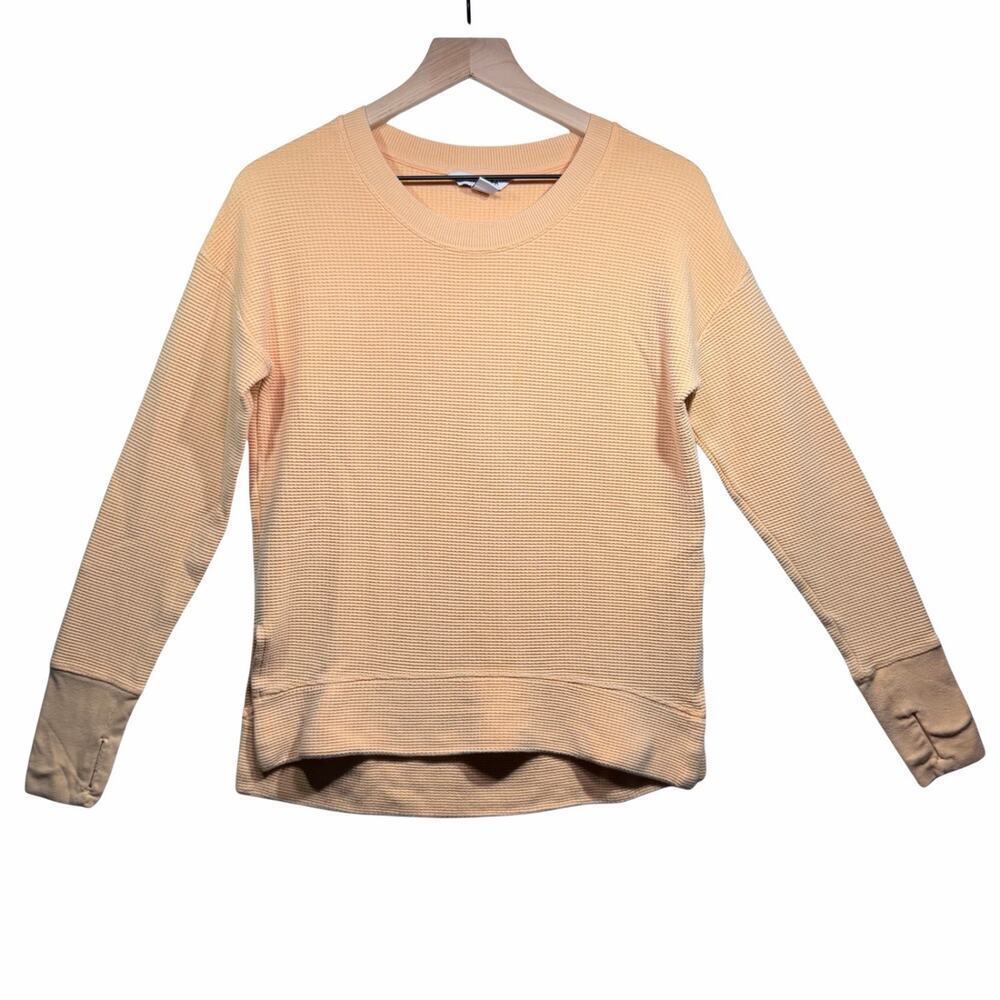 Athleta Peach Coaster Luxe Waffle Sweatshirt Sweater Pullover Top Womens size XS